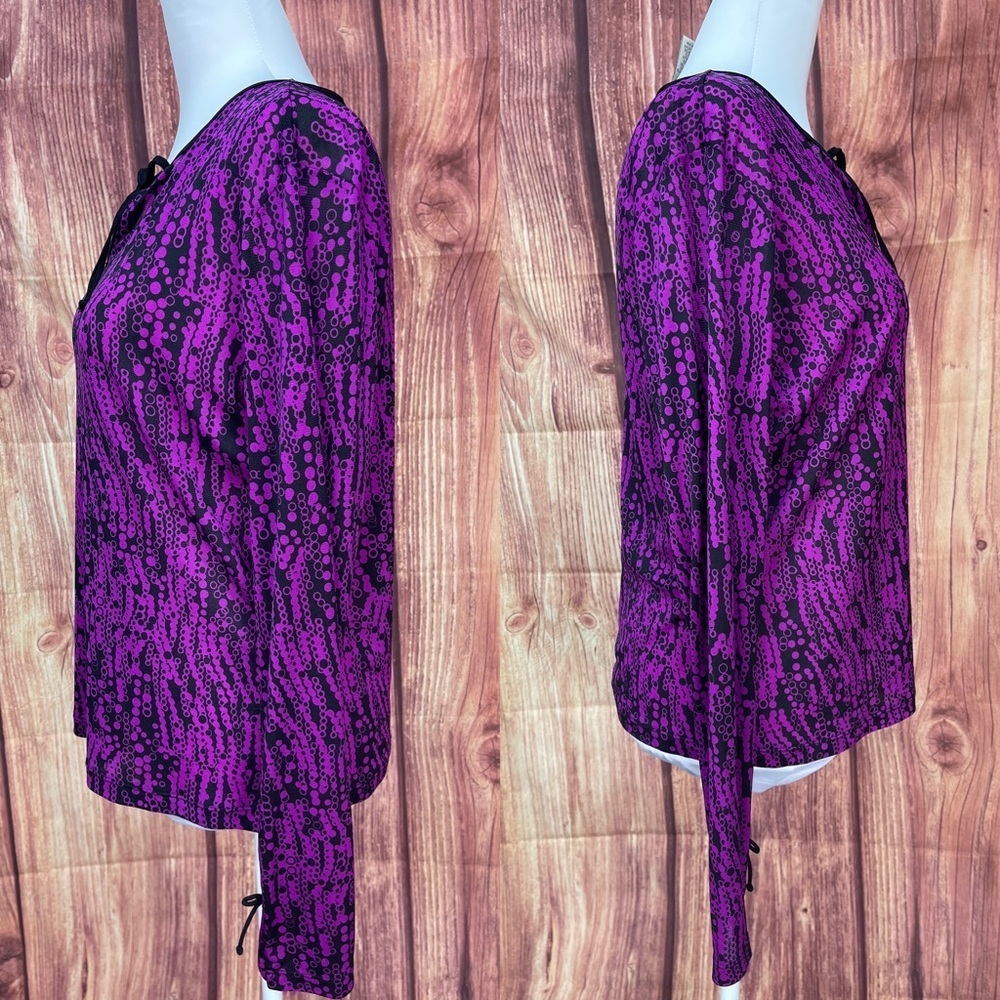 2 I.E. relaxed blue purple black long sleeve lightweight nylon women’s blouse M - Picture 11 of 17